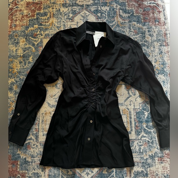 NWT Alexander Wang Ruched Waist Oversize Button-Up Shirt in Black - Picture 3 of 8